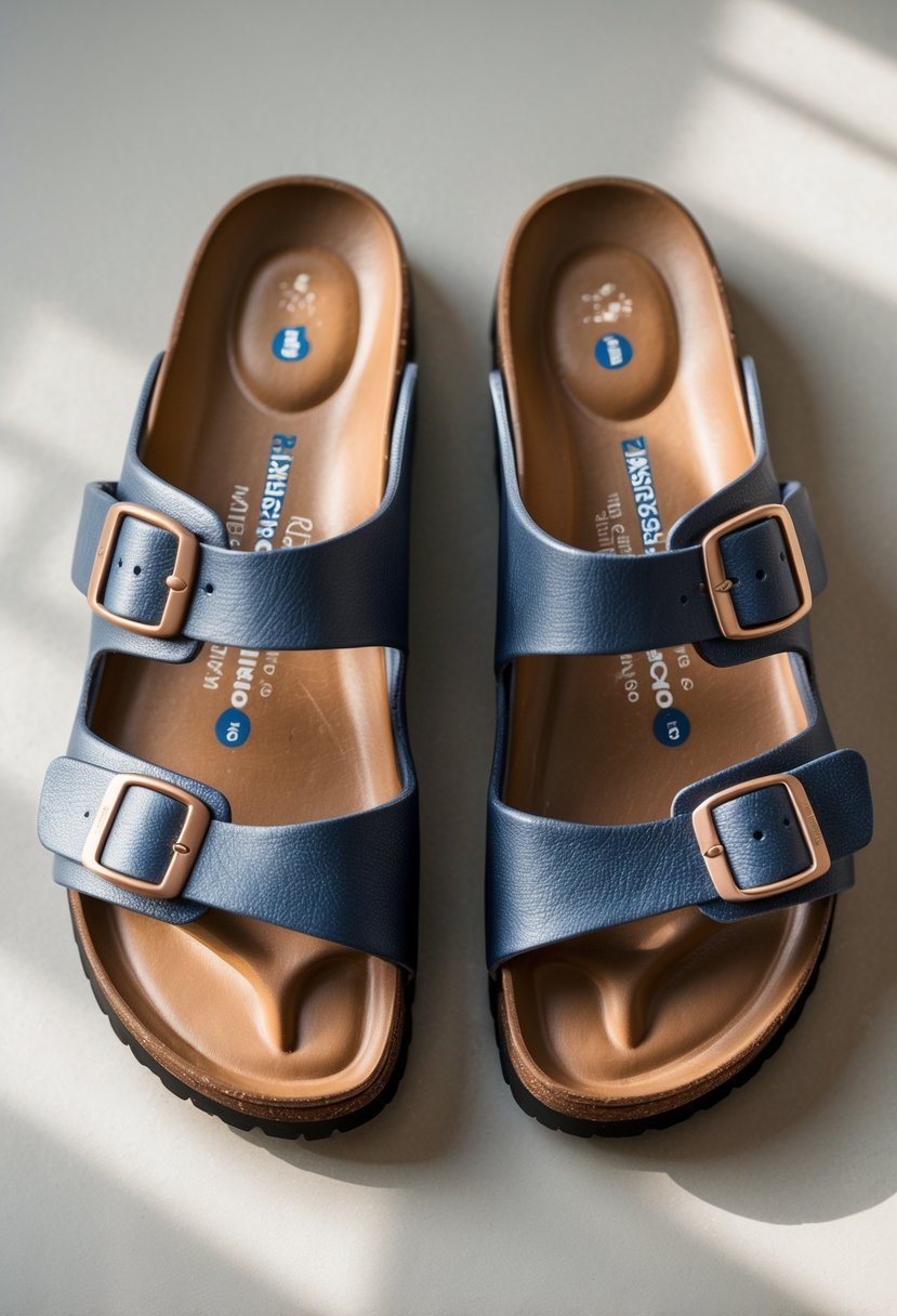 A pair of Birkenstock Arizona sandals with soft footbeds displayed side by side on a plain background.