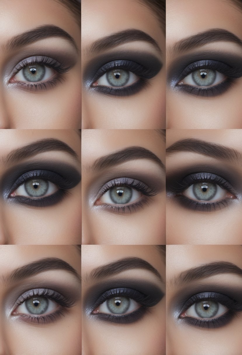Seven women side by side showing different smokey eye makeup styles with their eyes as the focus.