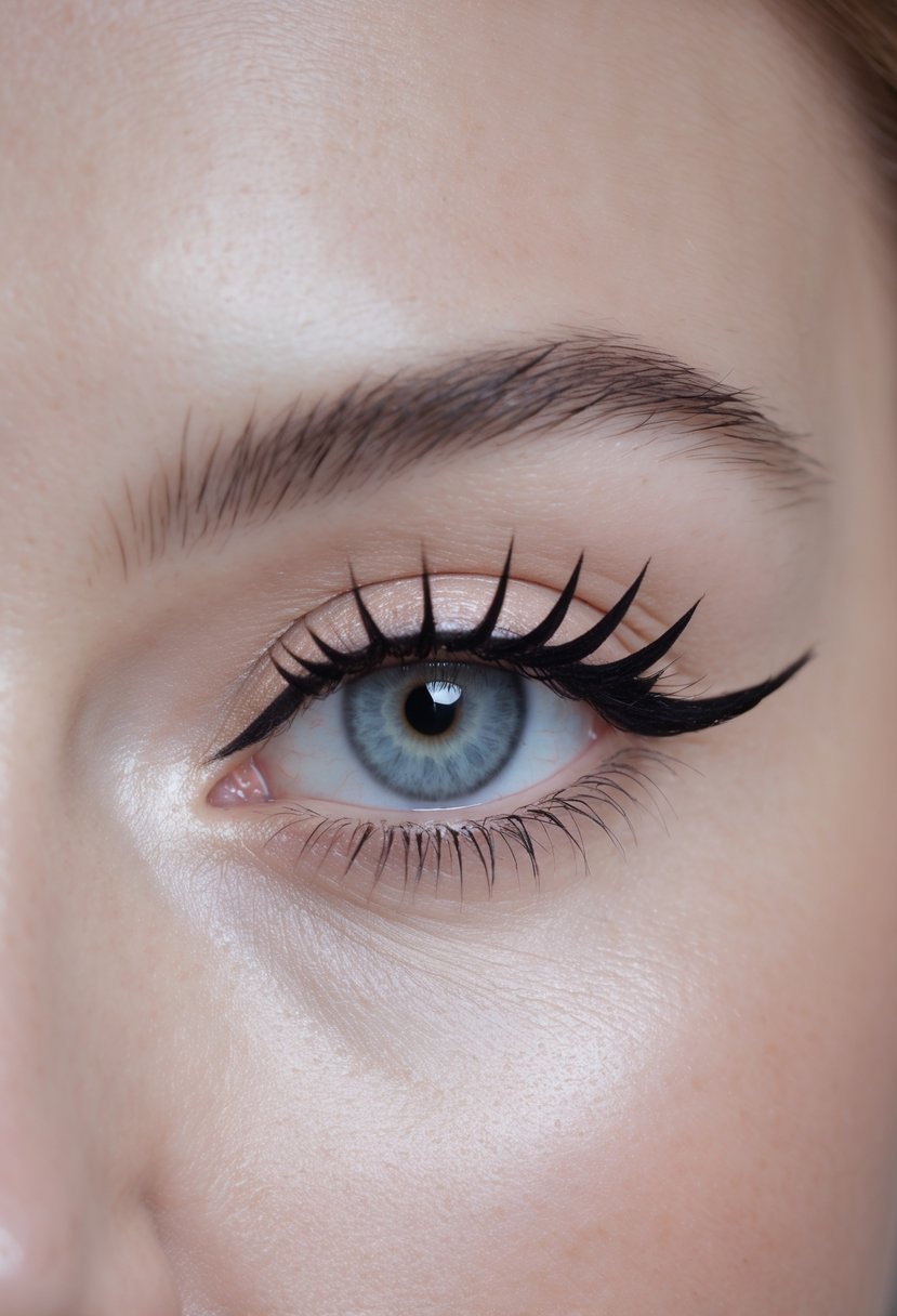 Close-up of a woman's eye with bold, smooth cat eye makeup.