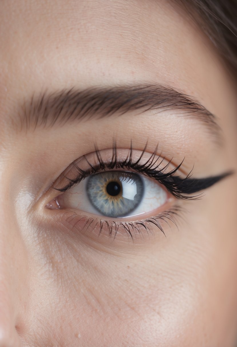 Close-up of a woman's hooded eye with thin eyeliner applied along the upper lash line.