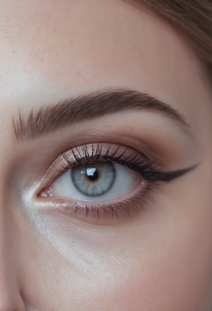 Close-up of a female eye with hooded eye makeup and a subtle fake crease above the natural fold.