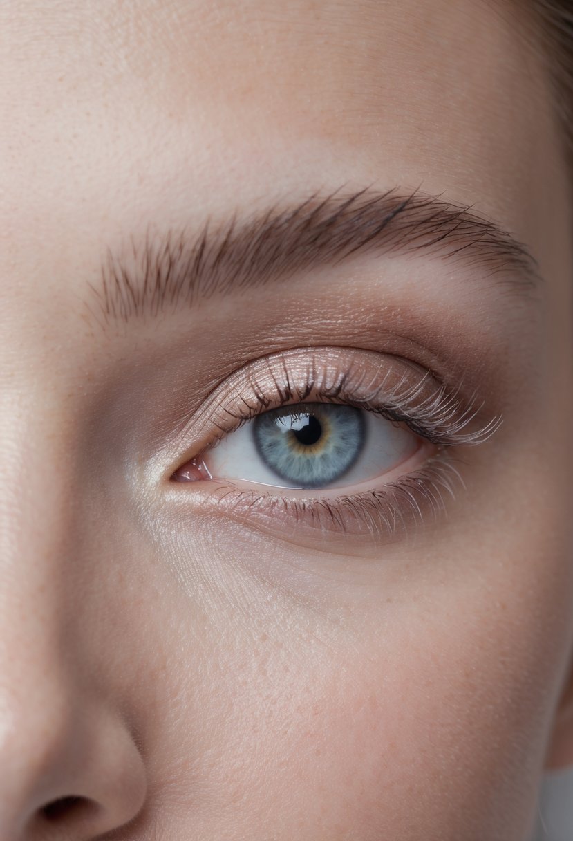 Close-up of a woman's eye with hooded eyelids and upward blended eyeshadow.