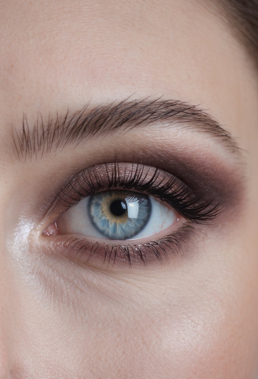 Close-up of a woman's eye with makeup emphasizing darker shades on the outer corner to elongate the eye.