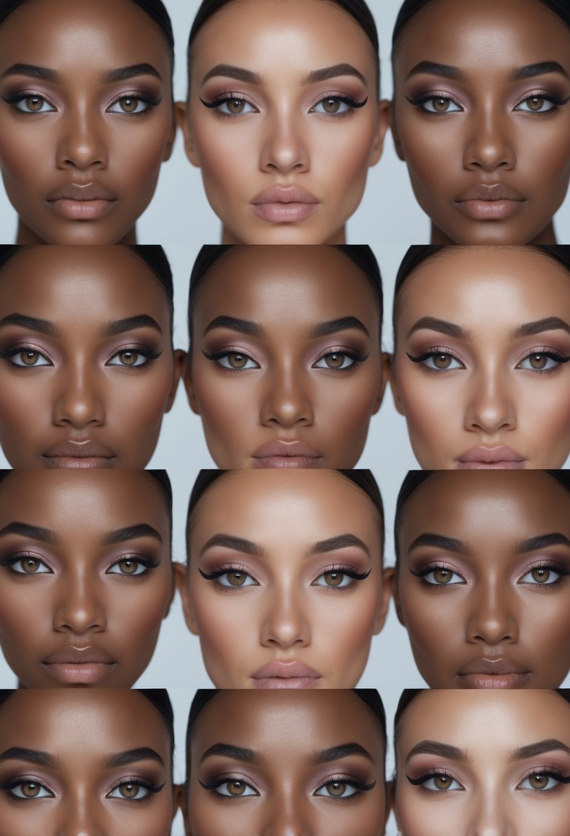 Close-up of twelve women with different hooded eye shapes, each wearing makeup that highlights their eyes.