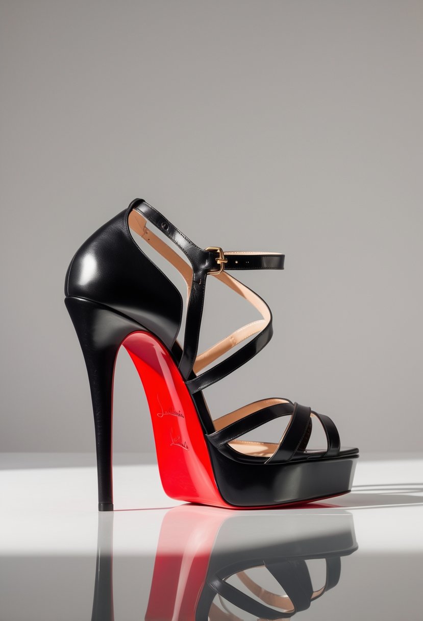 A pair of elegant high heel platform sandals displayed on a plain background.