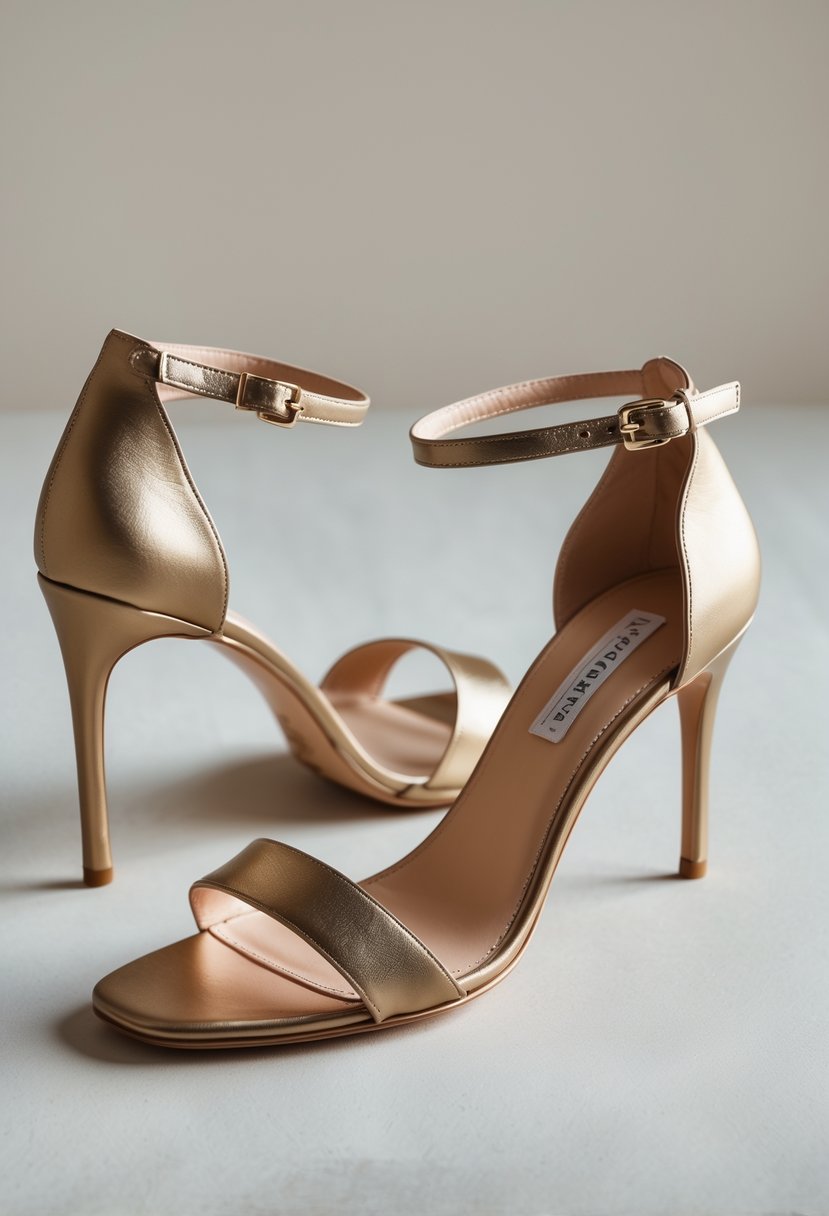 A pair of elegant women's high heel sandals displayed on a neutral background.