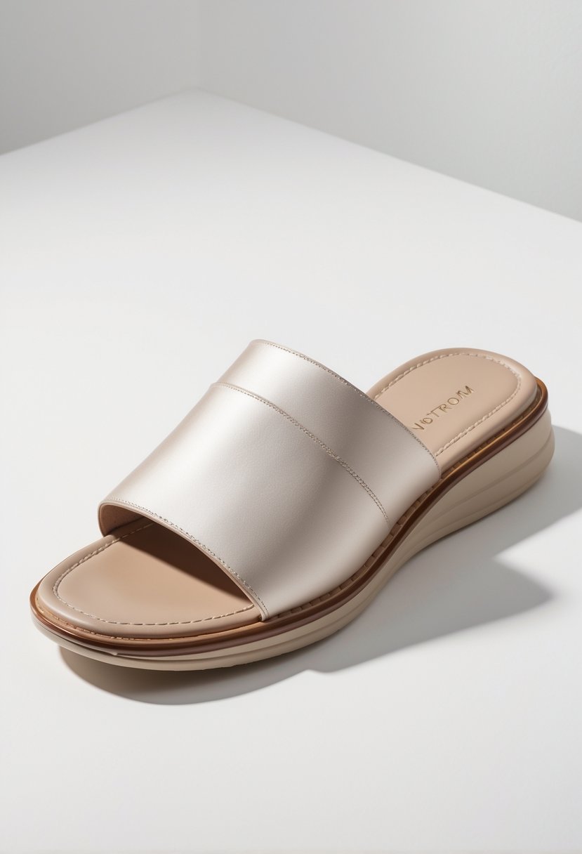 A single stylish slide sandal displayed on a white background.