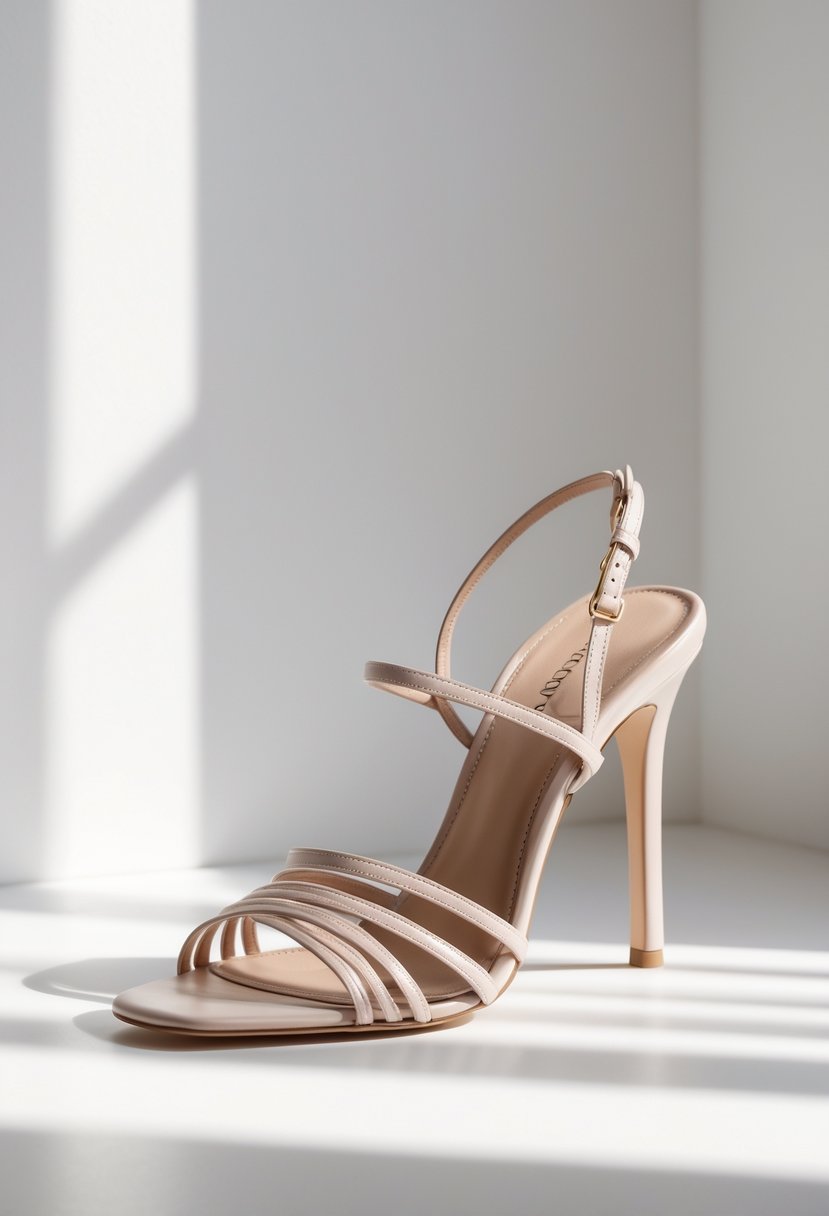 A single women's strappy heeled sandal displayed on a white background.