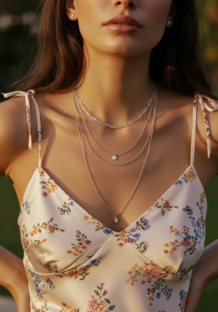 Slip Dress with Layered Jewelry